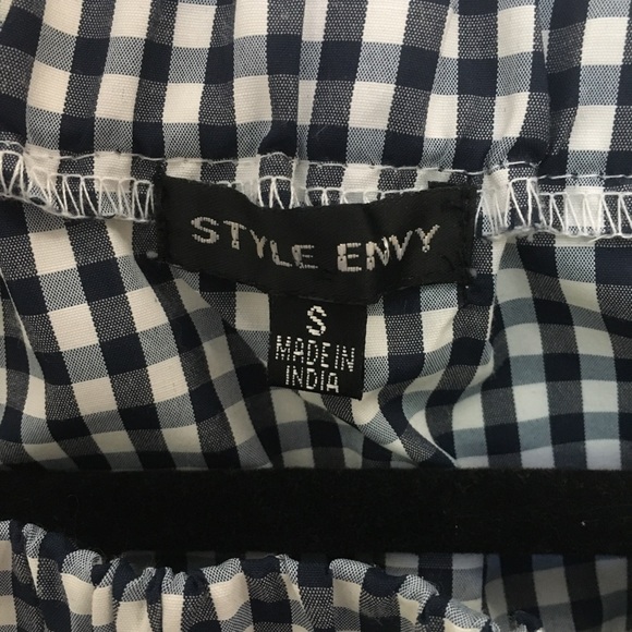 Off shoulder navy and white gingham dress - Picture 3 of 3